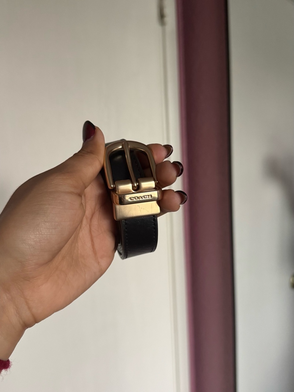 Coach Black/Brown Leather Belt with Gold-Tone Buckle - Reversible